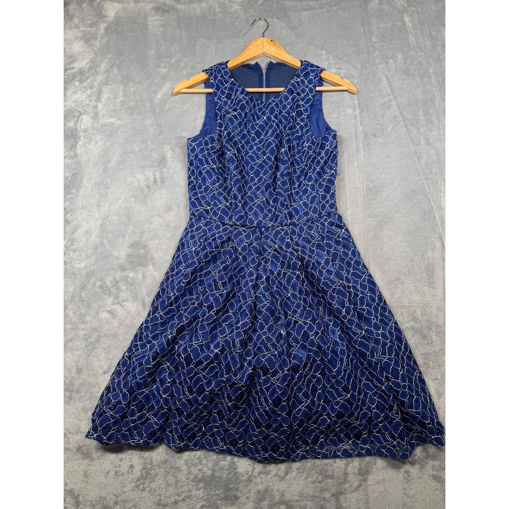 Xscape By Joanna Chen Blue Floral Fit & Flare Dress 6 USA Made XS4630